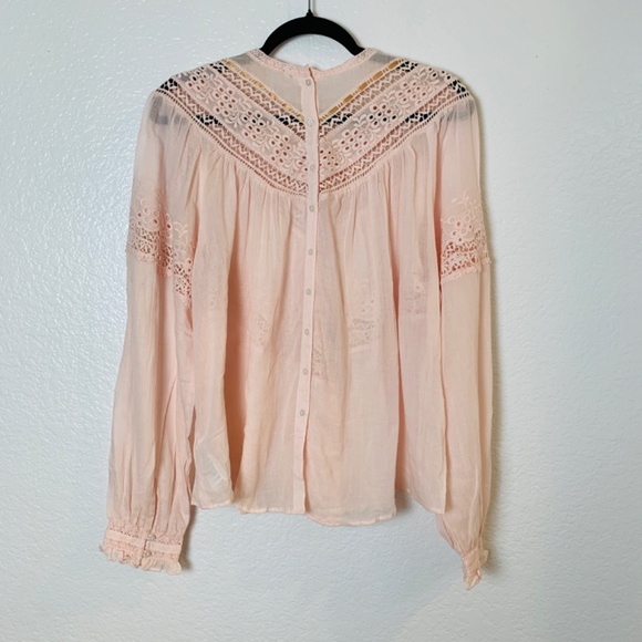 Free People Boho Top Blush Pink Medium Lace Crochet Prairie Bohemian - Picture 11 of 16